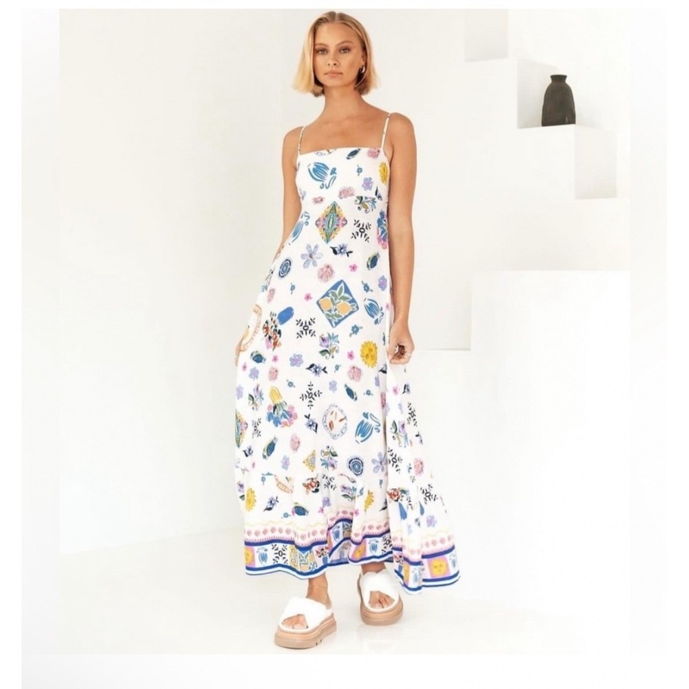 Anthropologie Label of Love Portofino Maxi Dress XL White Floral Linen Boho